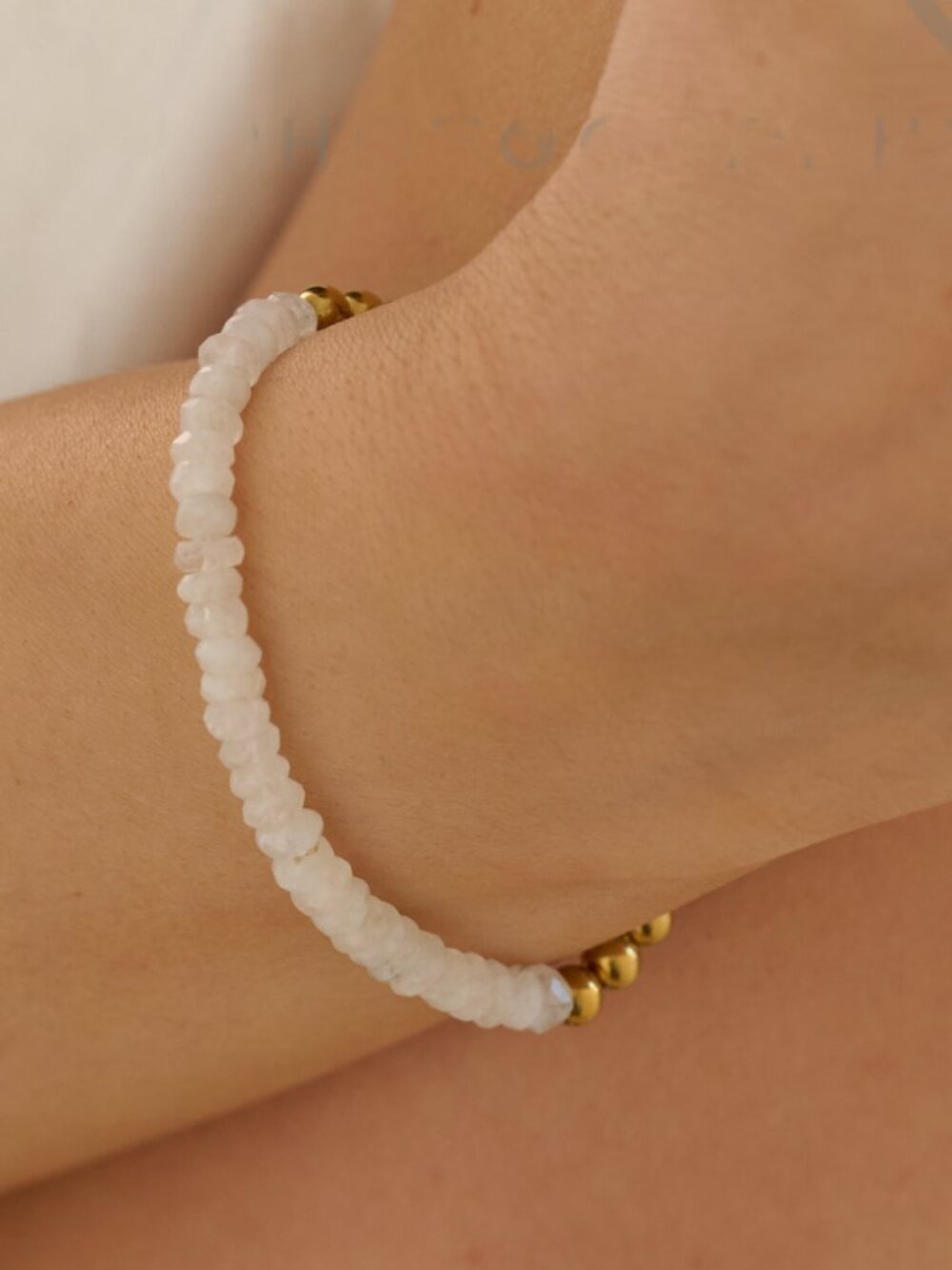 Genuine Moonstone Beaded Bracelets half Gold Beads WATERPROOF Bracelet BEAUTIFUL